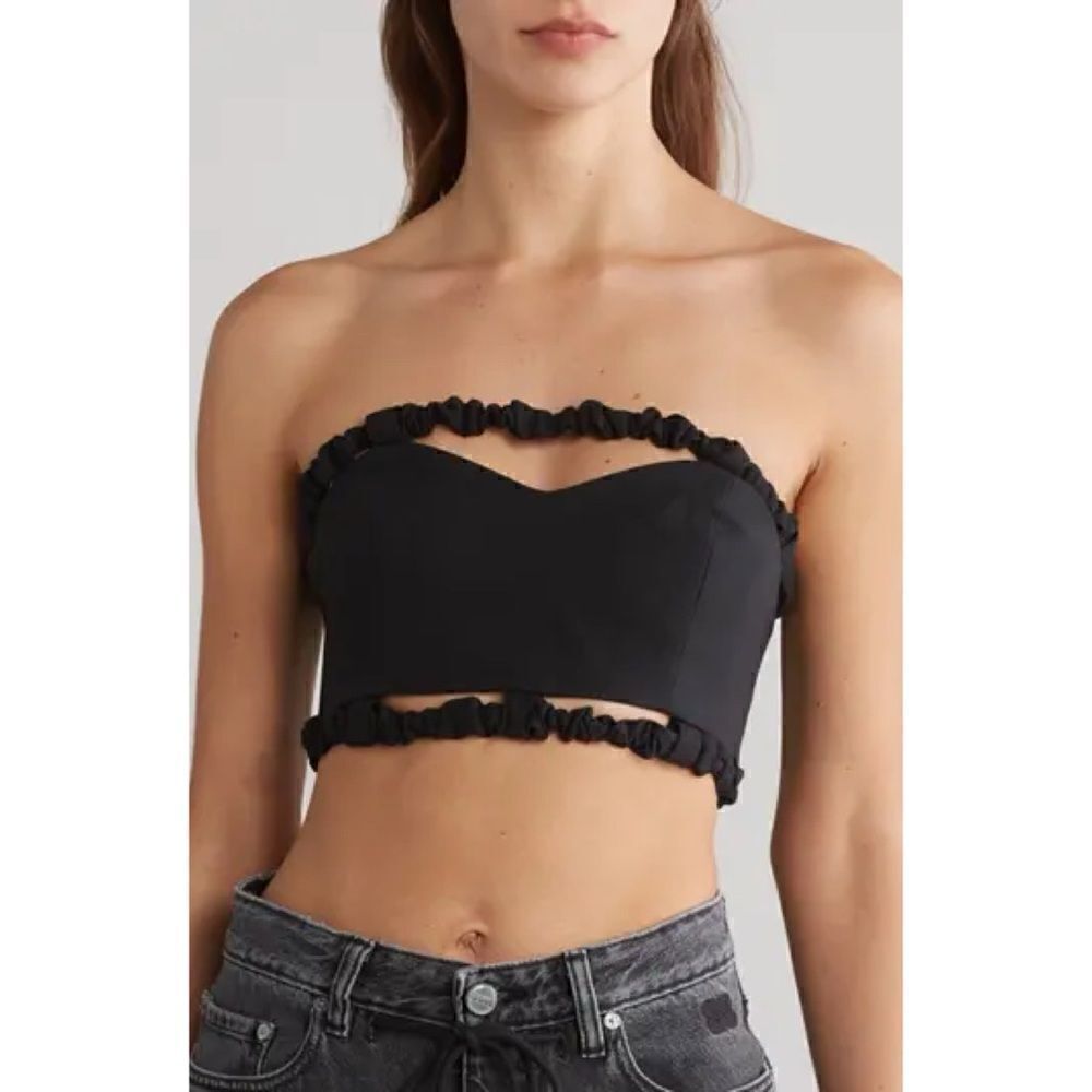 NWT GANNI Cotton Suiting Bandeau Strapless Crop Top in Black
